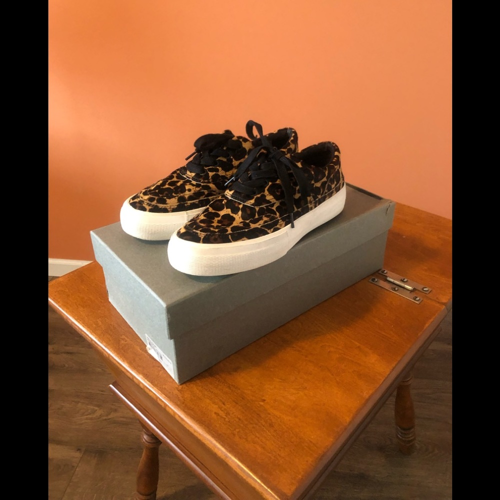 ALLSAINTS “MERCIA LEOPARD” black & tan patterned platform sneakers - Picture 2 of 10